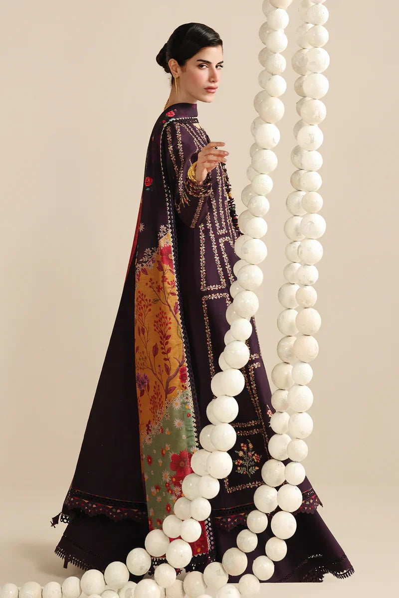 Dhanak Fabric - 3 Piece Unstitched Embroidered Dress With Printed Shawl ZH-3065