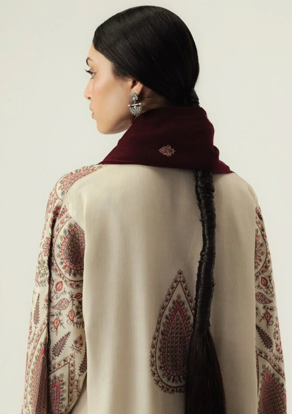 Dhanak Fabric - 3 Piece Unstitched Embroidered Dress With Embroidered Shawl