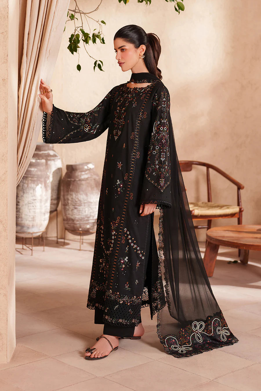 IZ-2870 3Pc-Unstitched Fully Embroidered Lawn Fabric With Bamber Chifoon Dupatta With Embroidery Patch
