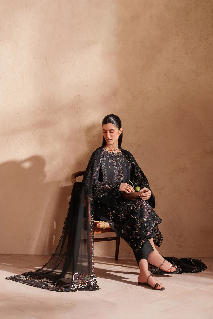 IZ-2870 3Pc-Unstitched Fully Embroidered Lawn Fabric With Bamber Chifoon Dupatta With Embroidery Patch