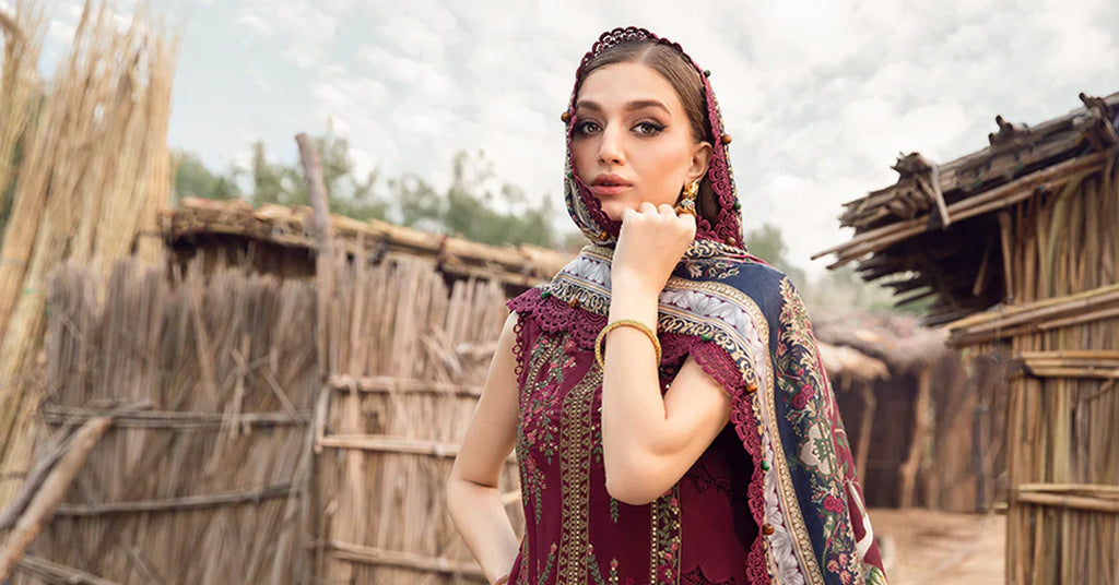 MB 515 - 3 Pcs Unstitched Heavy Embroidered Dhanak Suit with Premium Quality Wool Shawl