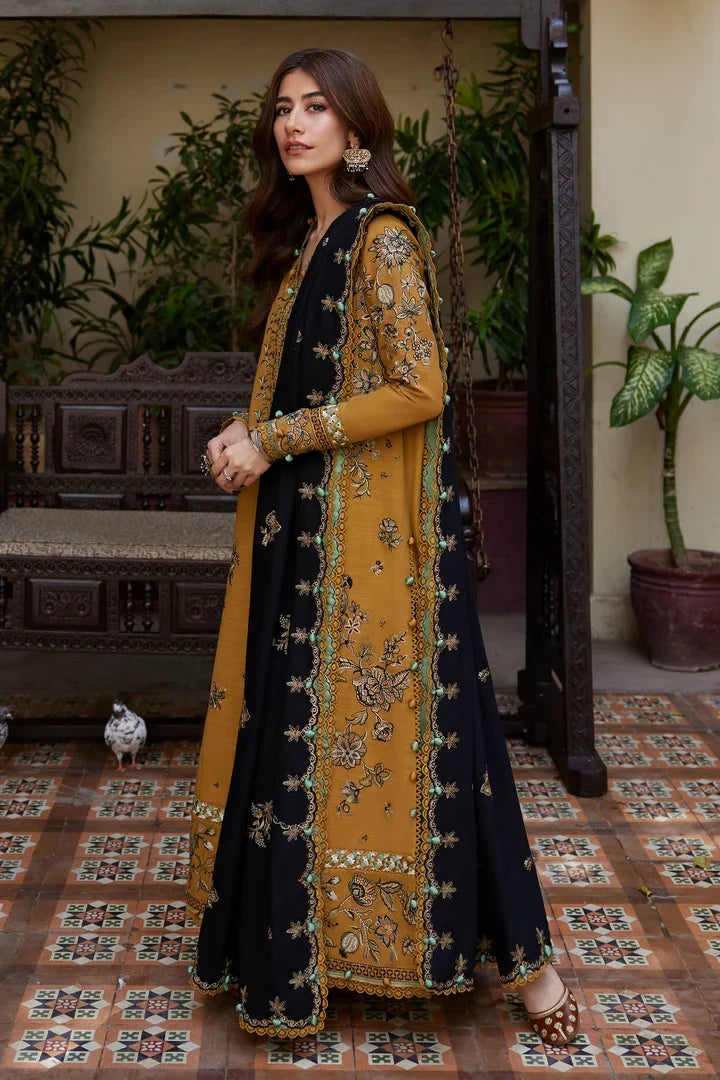 Dhanak Fabric - 3 Piece Unstitched Embroidered Dress With Printed Shawl ZH-3060