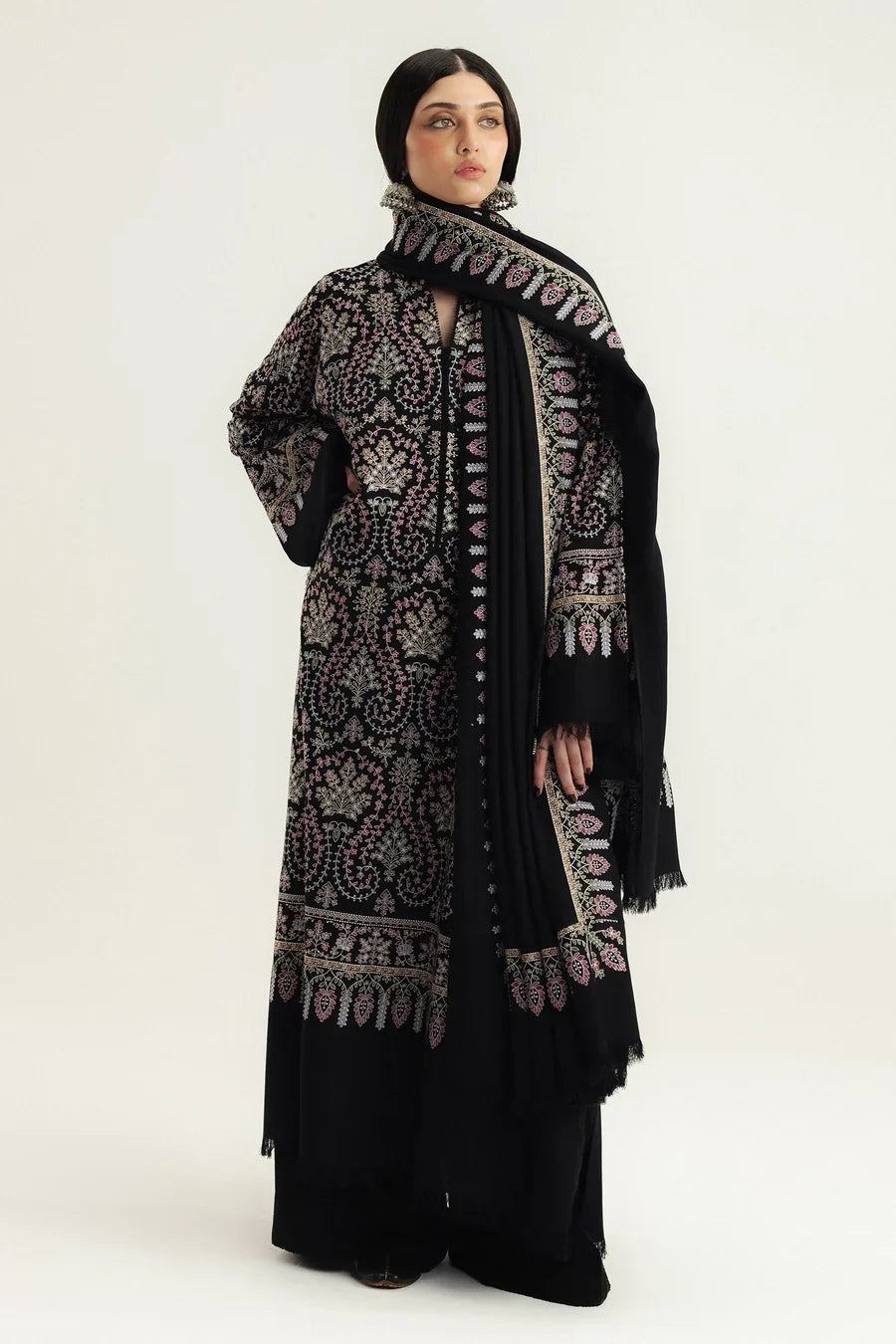 Dhanak Fabric - 3 Piece Unstitched Fully Embroidered  Dress ZS 3120