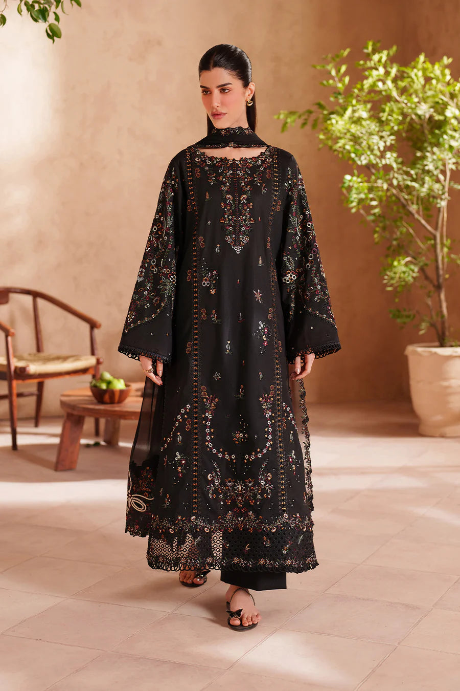 IZ-2870 3Pc-Unstitched Fully Embroidered Lawn Fabric With Bamber Chifoon Dupatta With Embroidery Patch