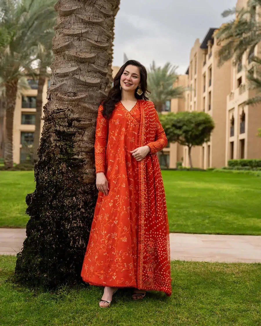 3 Piece - Unstitched Fully Embroidered Lawn Fabric With Printed Chiffon Dupatta 4 Sided Embroidered Lace