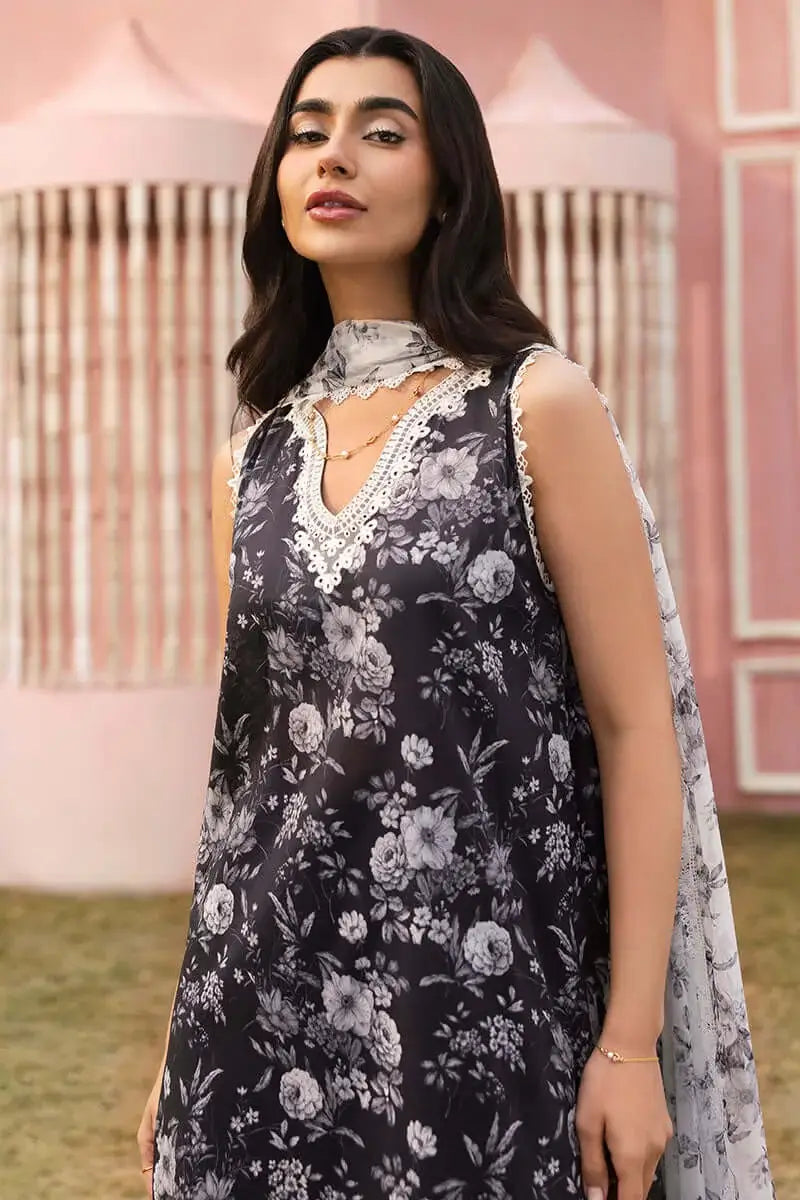 3 Piece Unstitched Embroidered Lawn Suit ( Fine Printed Crinkle Chiffon Dupatta )