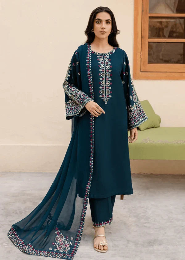 LM-585  3 Piece - Unstitched Fully Embroidered Dhanak Fabric