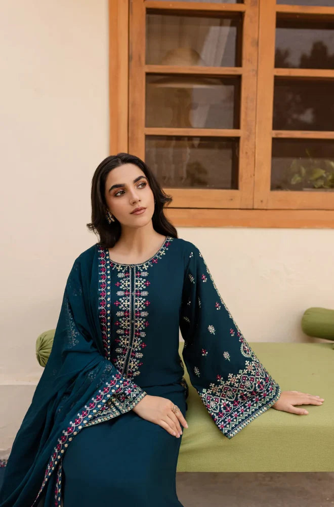 LM-585  3 Piece - Unstitched Fully Embroidered Dhanak Fabric