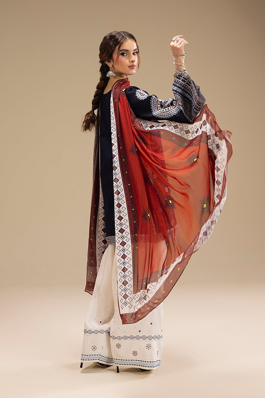 RR 610-3 Piece - 3 Piece Embroidered Dhanak Fabric with Printed Monar Dupatta