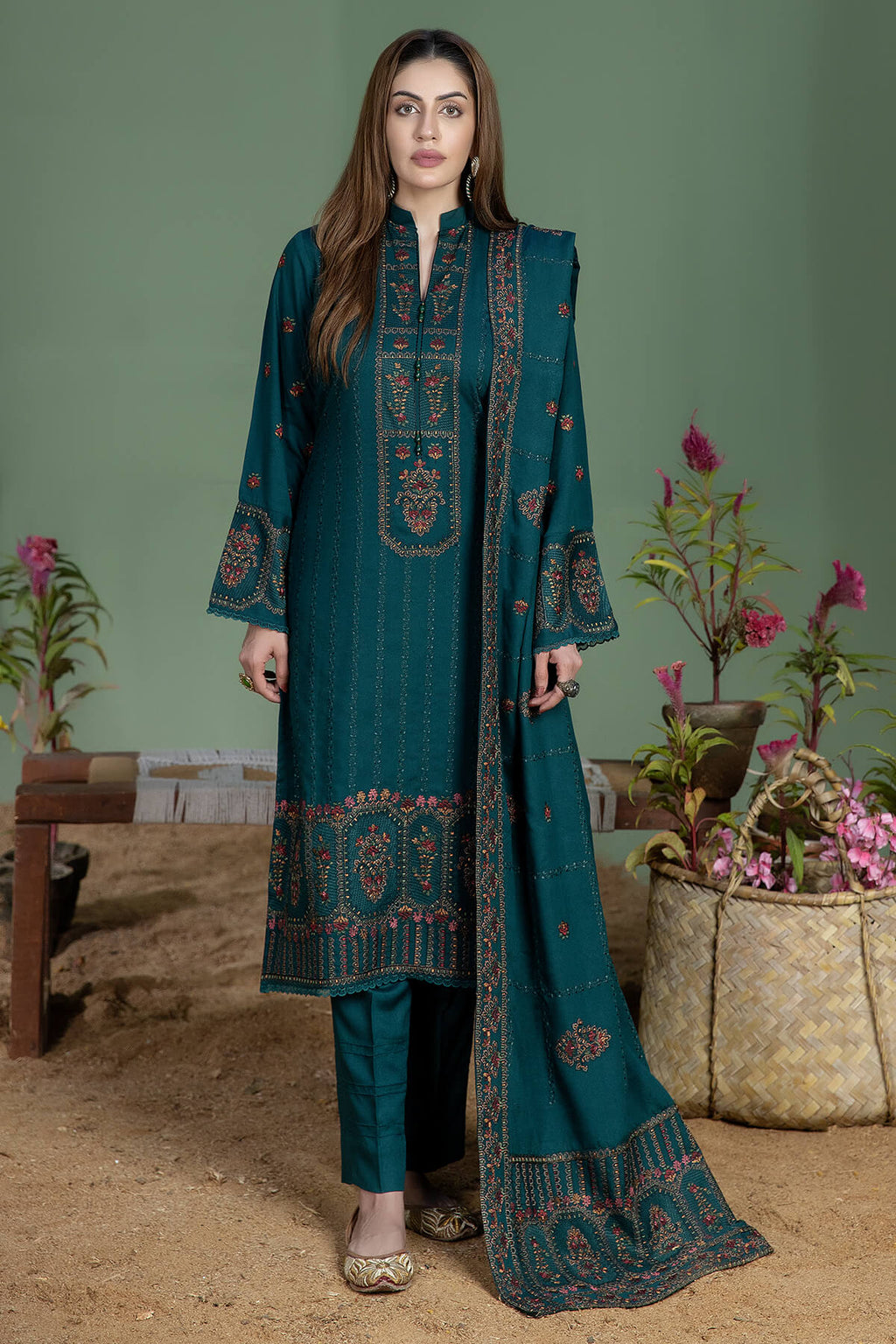 3 Piece - Unstitched Fully Embroidered Dhanak Fabric AJ-940
