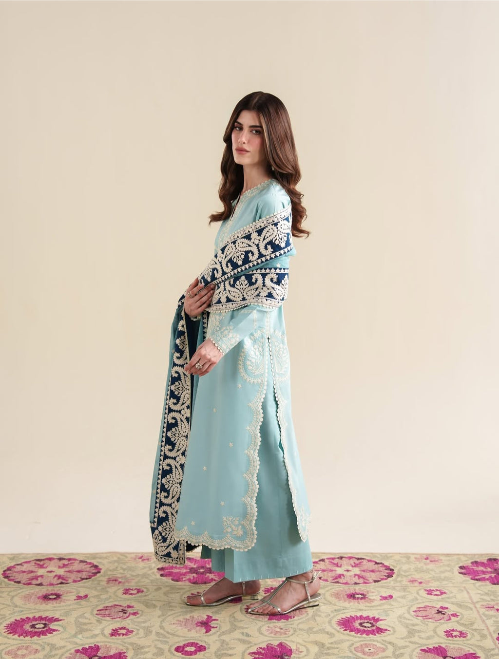 Dhanak Fabric - 3 Piece Unstitched Fully Embroidered Dress