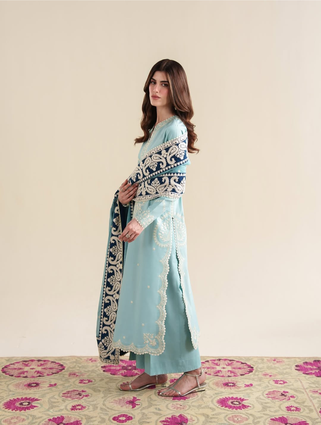 Dhanak Fabric - 3 Piece Unstitched Fully Embroidered Dress
