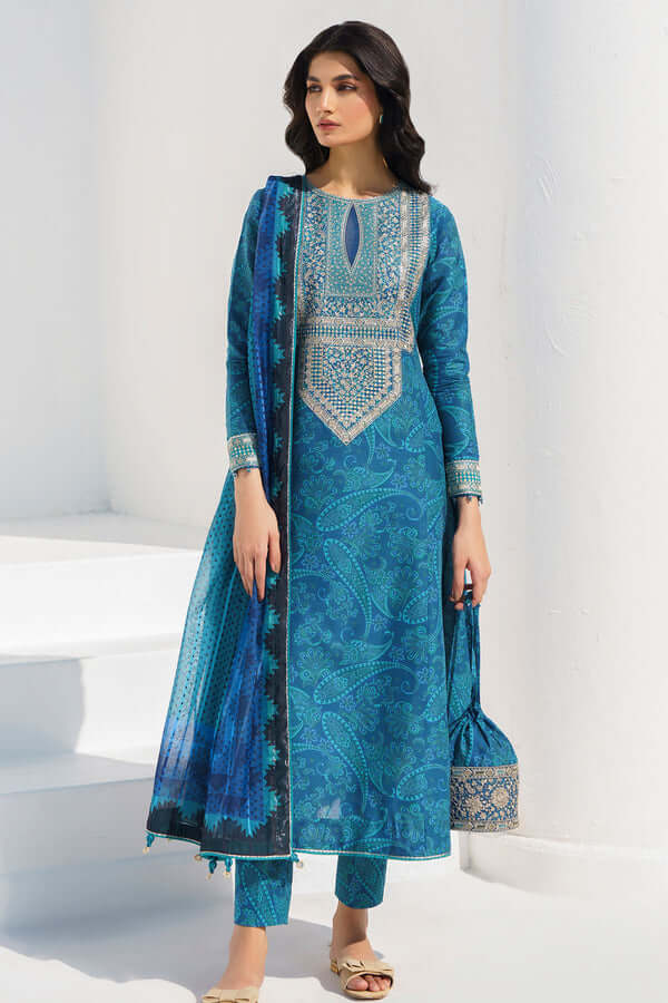 BQ 454-3 Piece Unstitched Digital Printed Embroidered Lawn Suit ( Printed Lawn Dupatta )