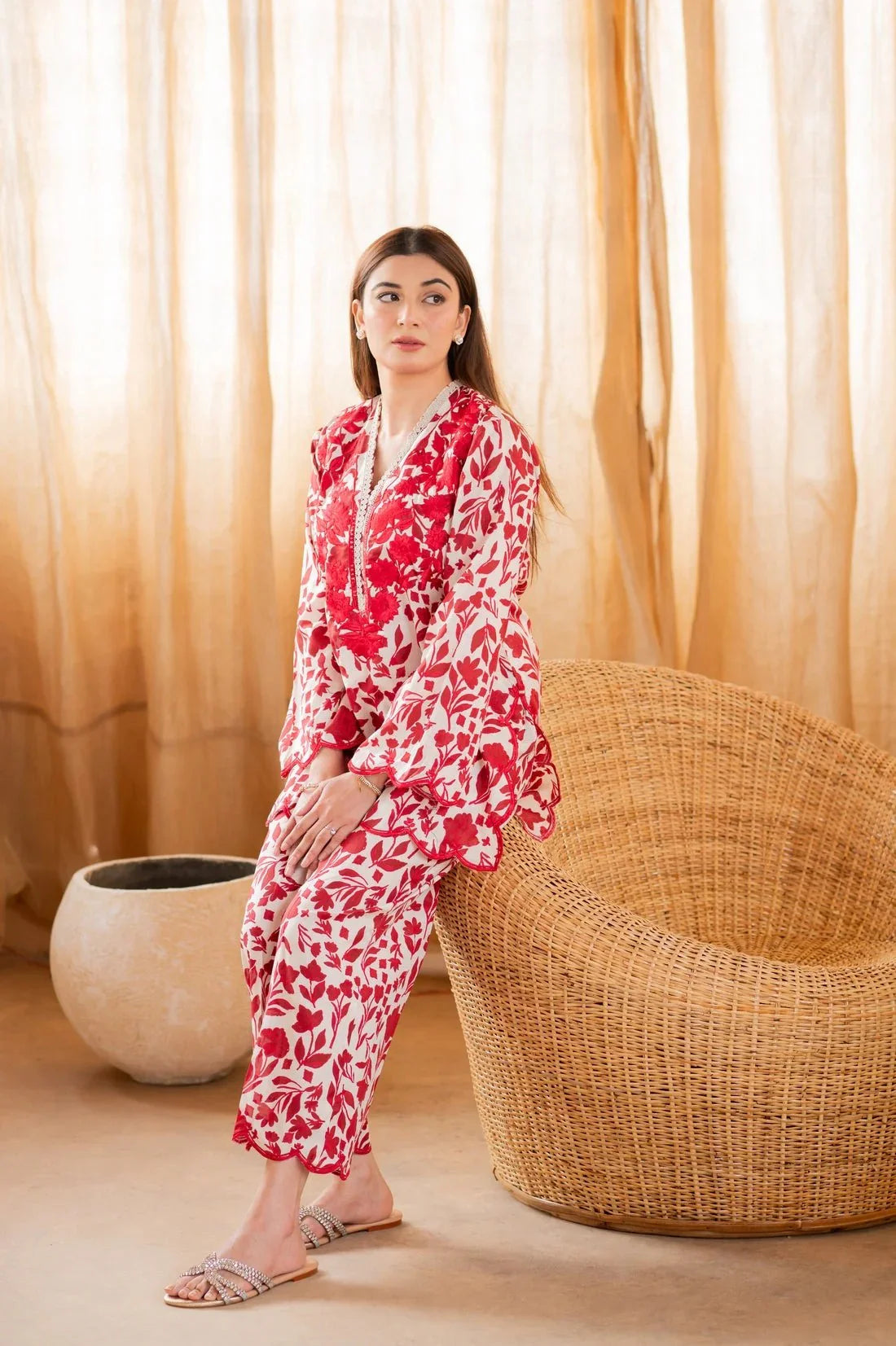 BQ 67- 3 Piece - Unstitched Digital Printed Lawn Fabric With Embroided Bamber Chiffon Dupatta