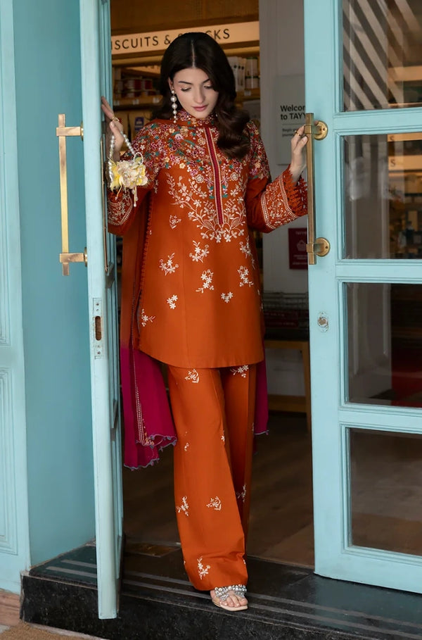 Dhanak Fabric - 3 Piece Unstitched Fully Embroidered  Dress With Embroidered Shawl BT 3125