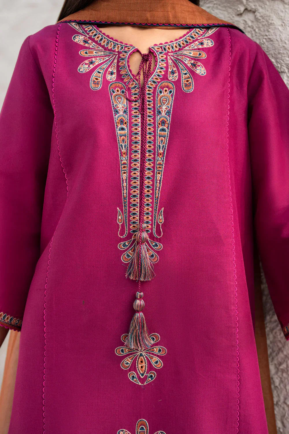 JZ-2830-3 Piece - Unstitched Embroidered Lawn Fabric With Embroidered Chiffon Dupatta