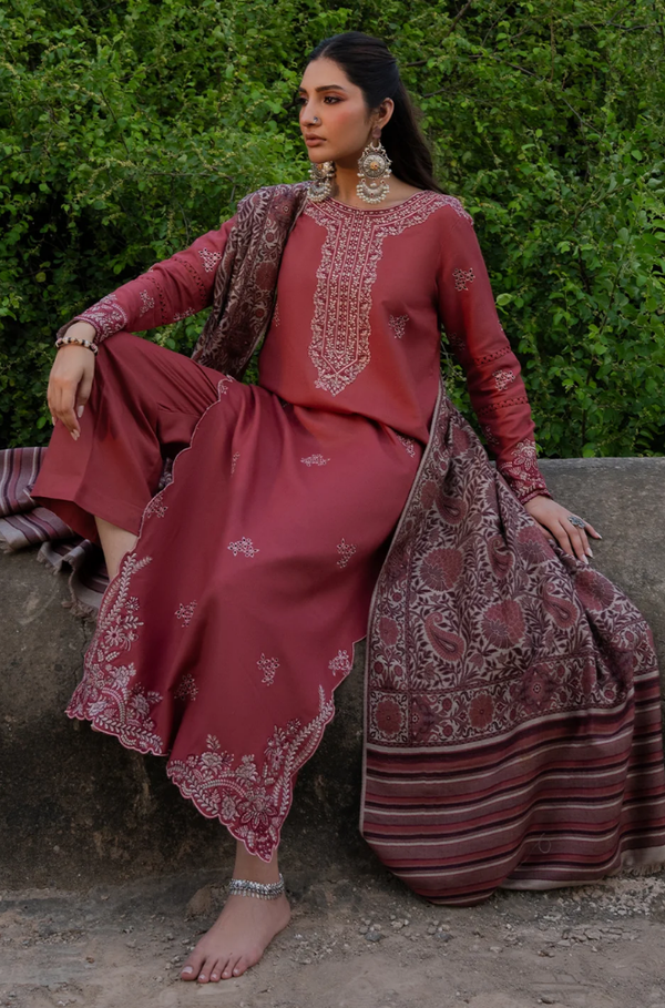 Dhanak Fabric - 3 Piece Unstitched Fully Embroidered Dress IZ-3070