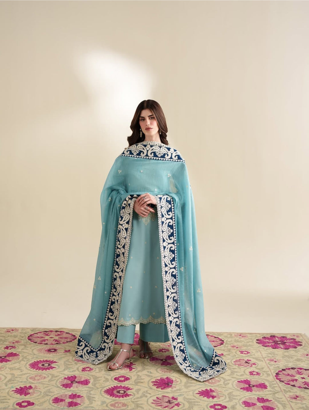 Dhanak Fabric - 3 Piece Unstitched Fully Embroidered Dress