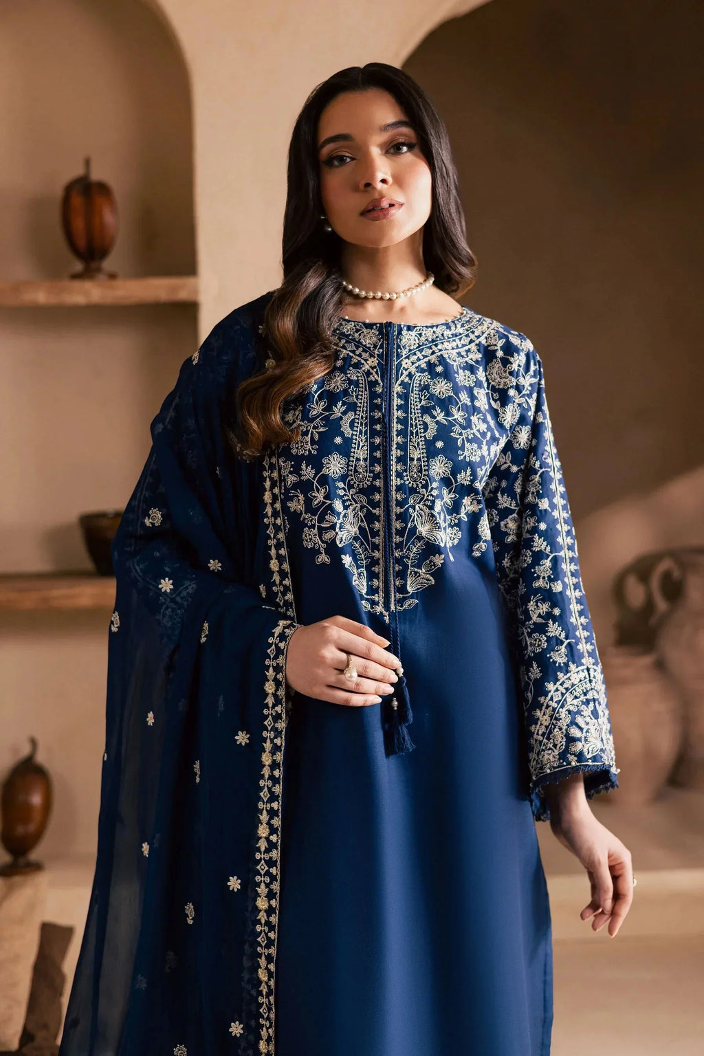 BT-2835-3 Piece - Unstitched Embroidered Lawn Fabric with Embroidered Chiffon Dupatta