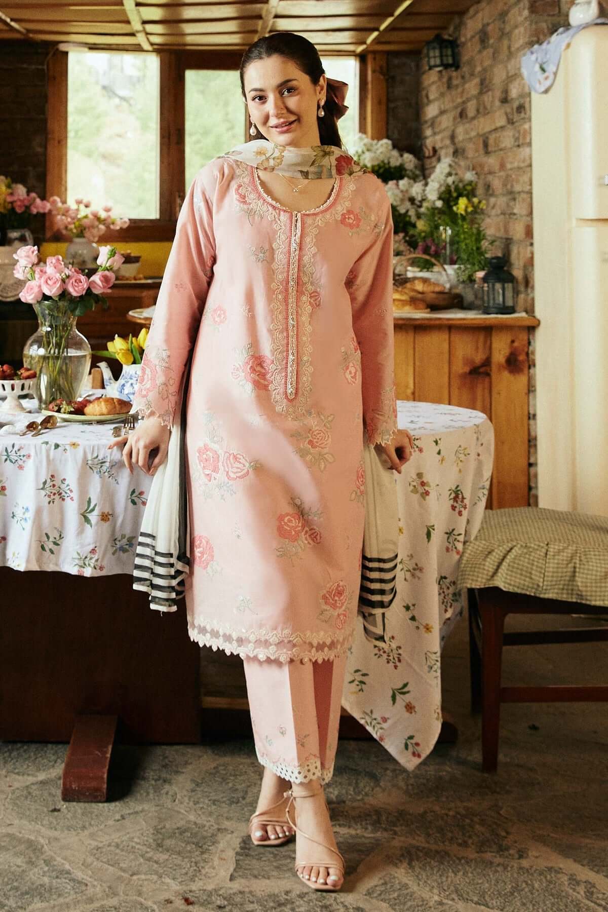 ZS 2620- 3 Piece Unstitched Heavy Embroidered Lawn Suit ( Printed Poly Lawn Dupatta )