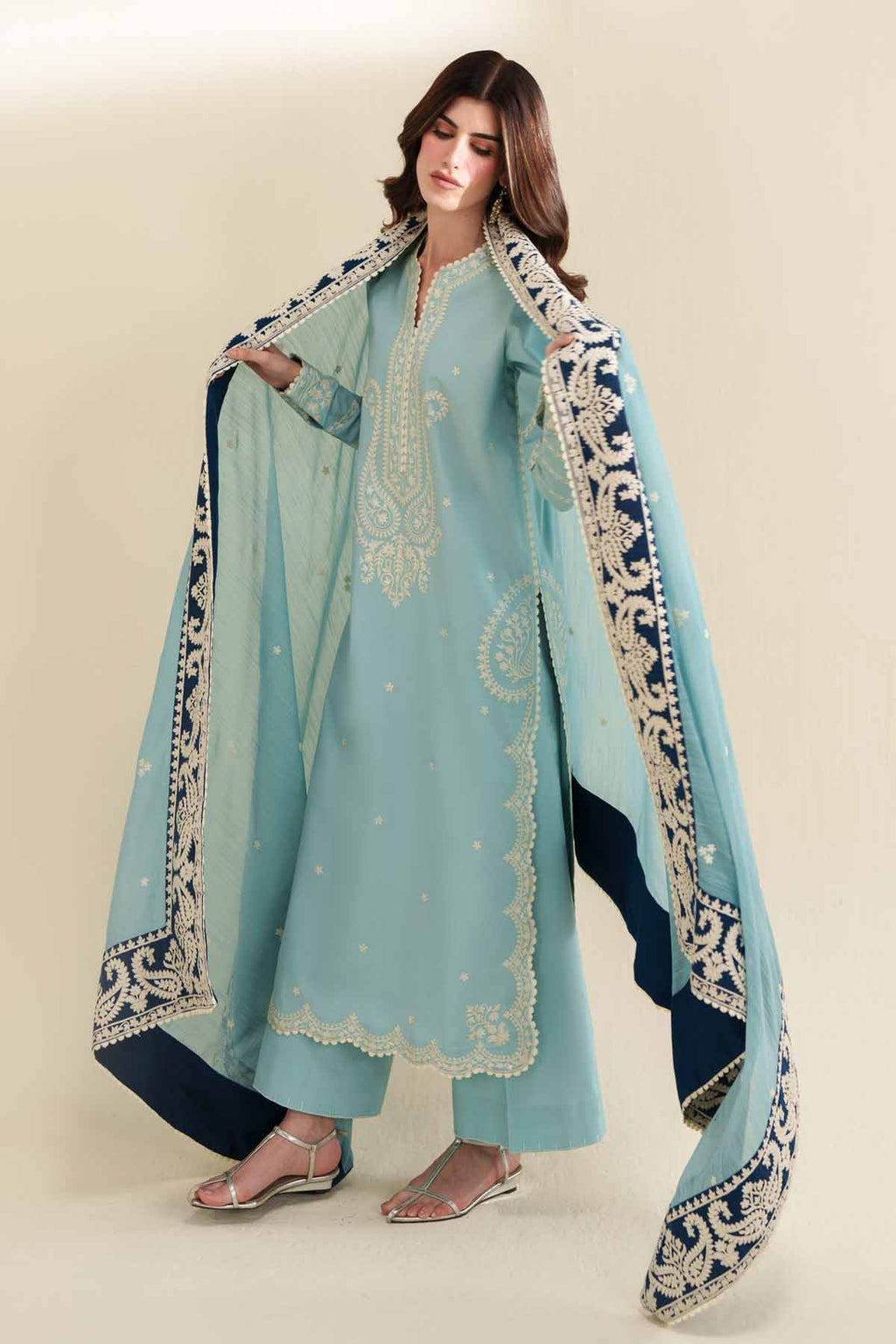 Dhanak Fabric - 3 Piece Unstitched Fully Embroidered Dress
