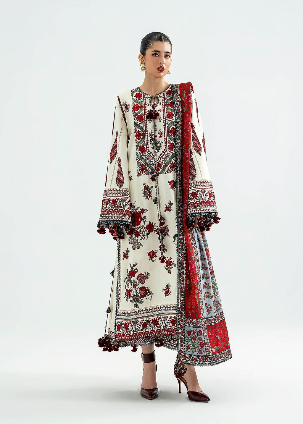 Dhanak Fabric - 3 Piece Unstitched Fully Embroidered Dress HR-3145