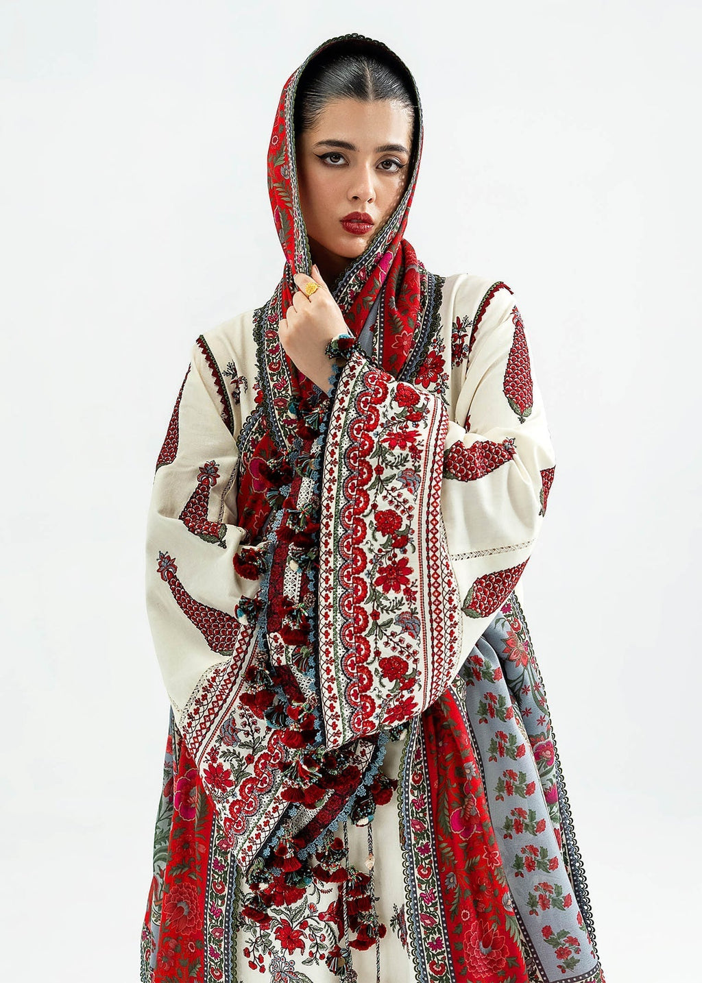 Dhanak Fabric - 3 Piece Unstitched Fully Embroidered Dress HR-3145