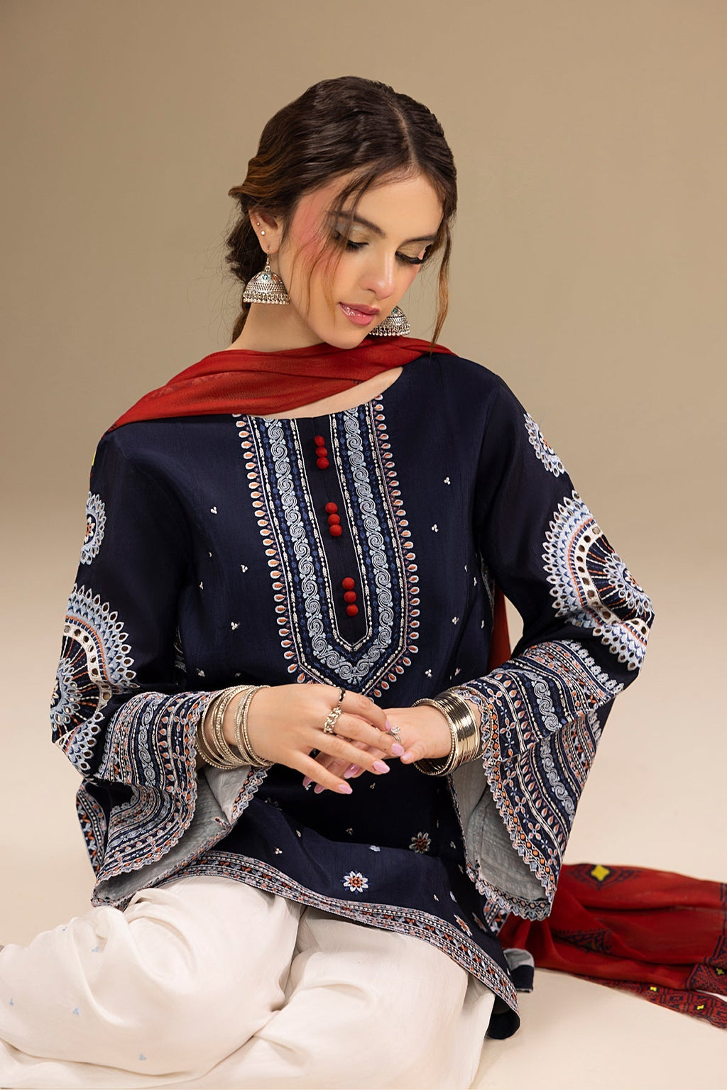 RR 610-3 Piece - 3 Piece Embroidered Dhanak Fabric with Printed Monar Dupatta