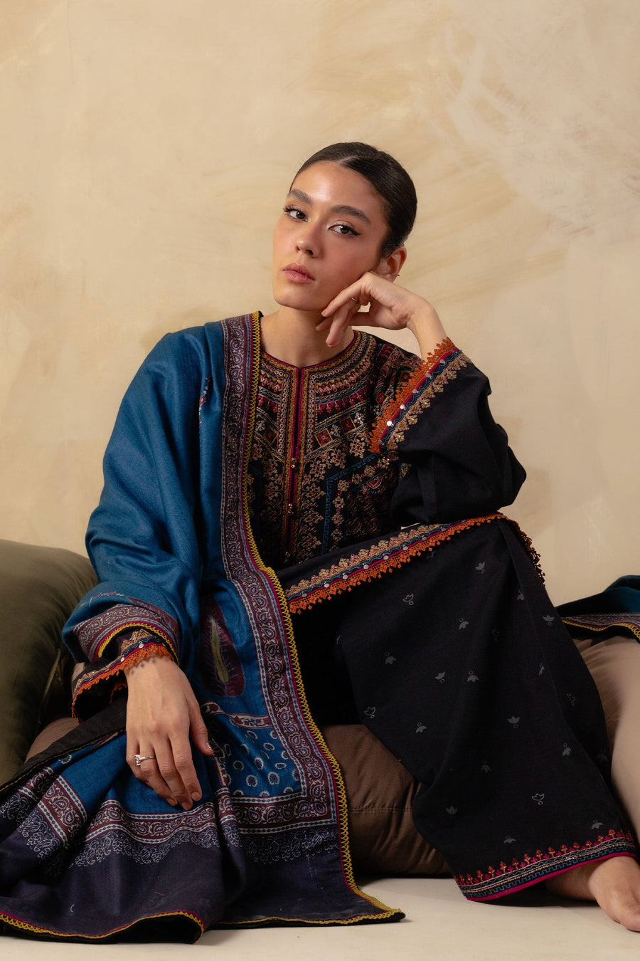 Dhanak Fabric - 3 Piece Unstitched Fully Embroidered Dress ZS-3150