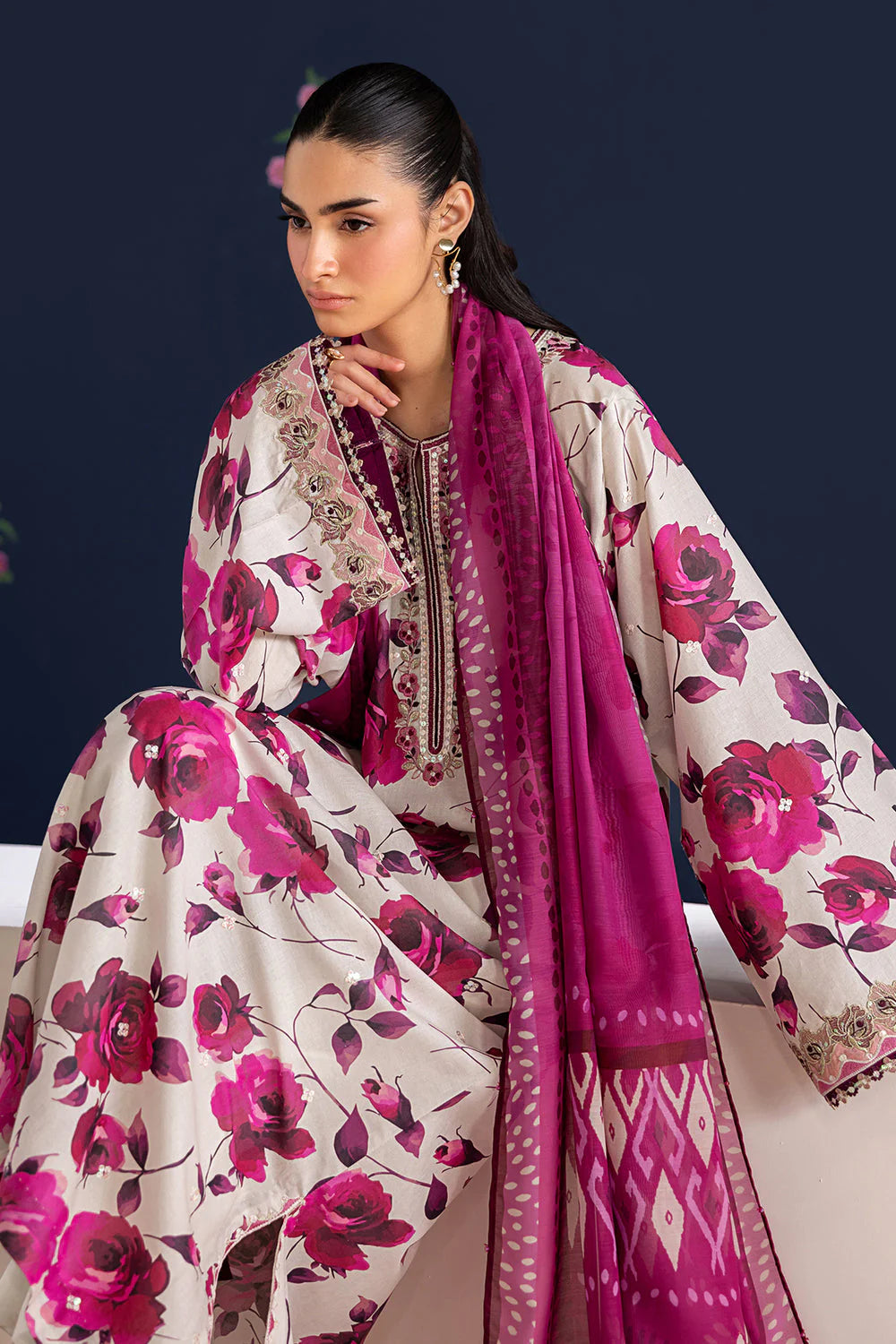 BQ 234- UNSTITCHED - 3 Piece Digital Printed Lawn Fabric With Lawn Dupatta