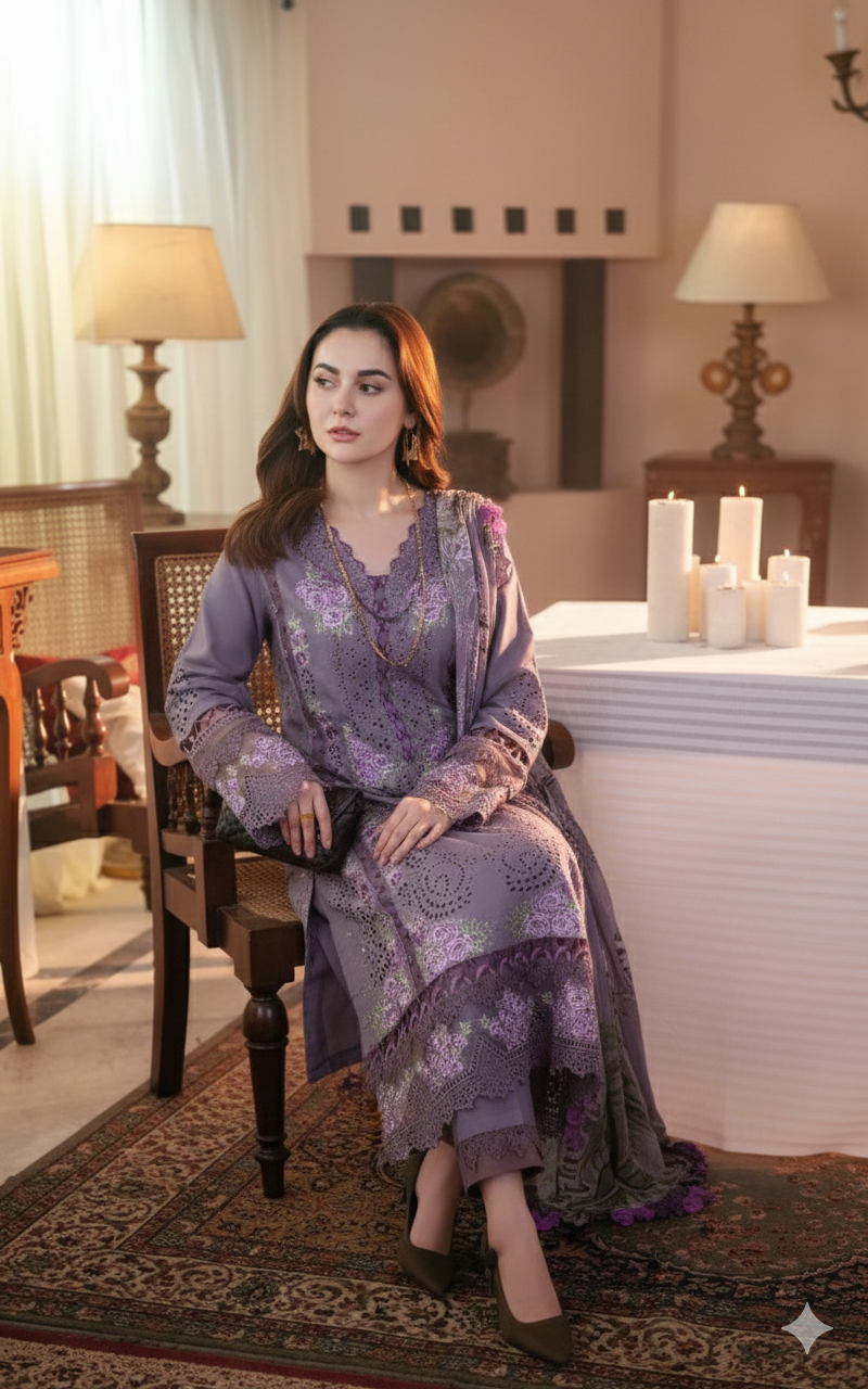 JD 2680-3 Piece - Unstitched Fully Embroidered Dhanak Fabric