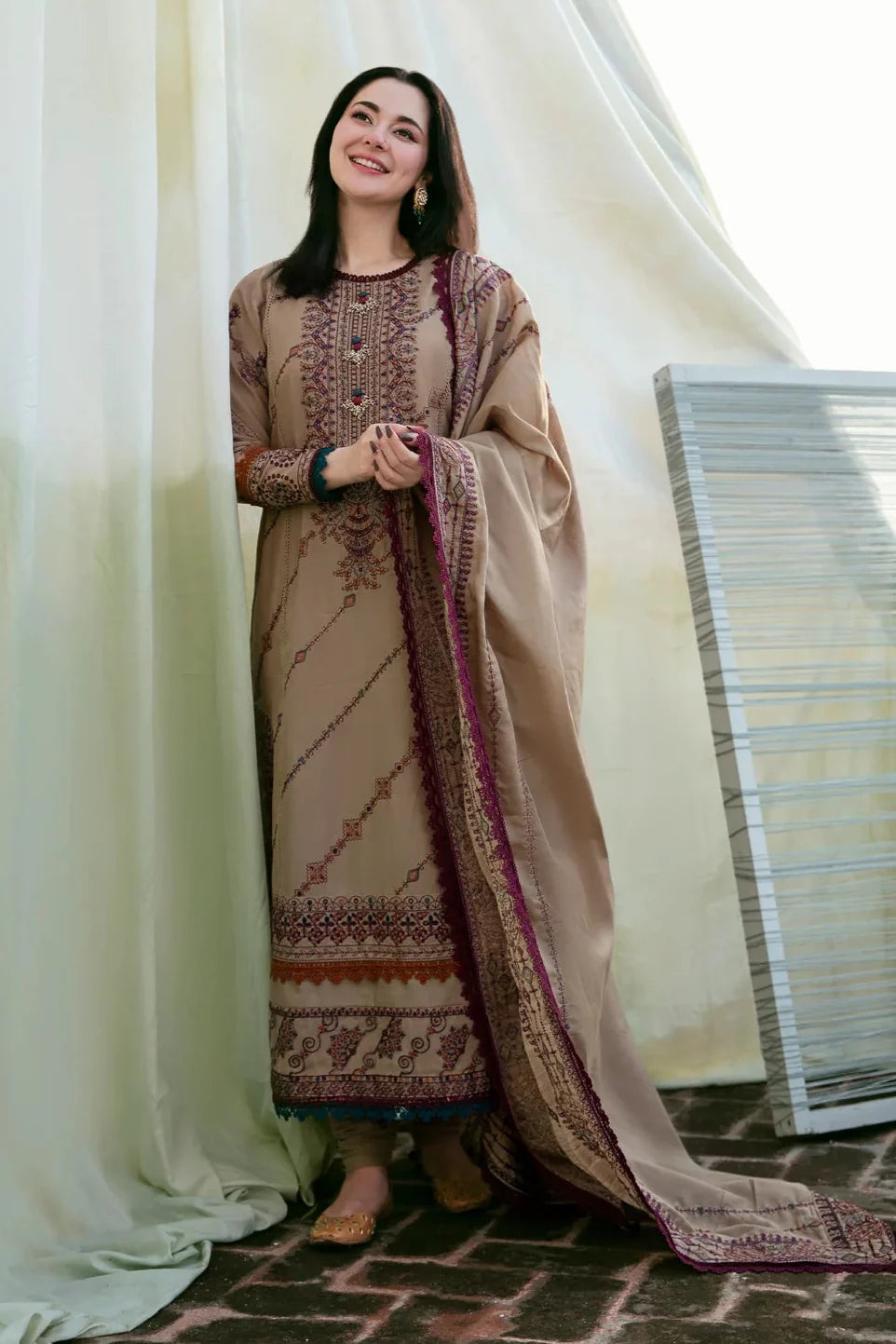 FL-895-3 Piece - Unstitched Fully Embroidered Dhanak Fabric