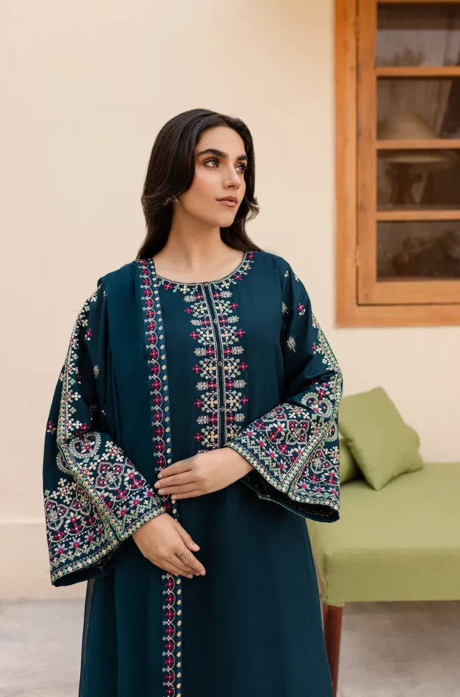 LM-585  3 Piece - Unstitched Fully Embroidered Dhanak Fabric