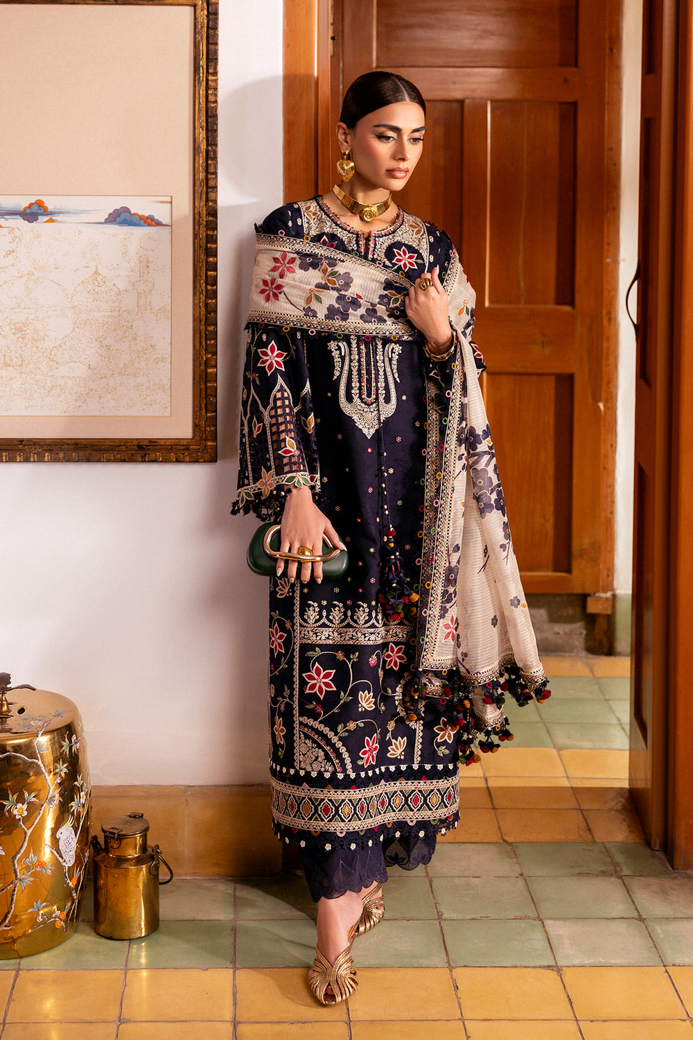 Dhanak Fabric - 3 Piece Unstitched Fully Embroidered Dress JZ 3140