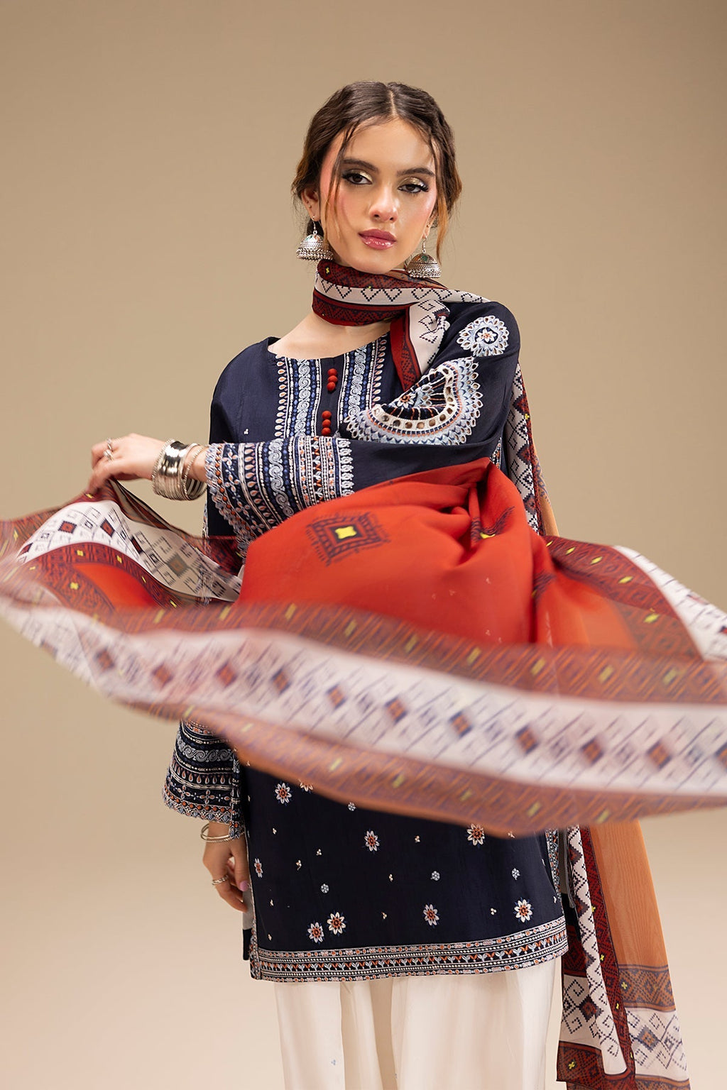 RR 610-3 Piece - 3 Piece Embroidered Dhanak Fabric with Printed Monar Dupatta