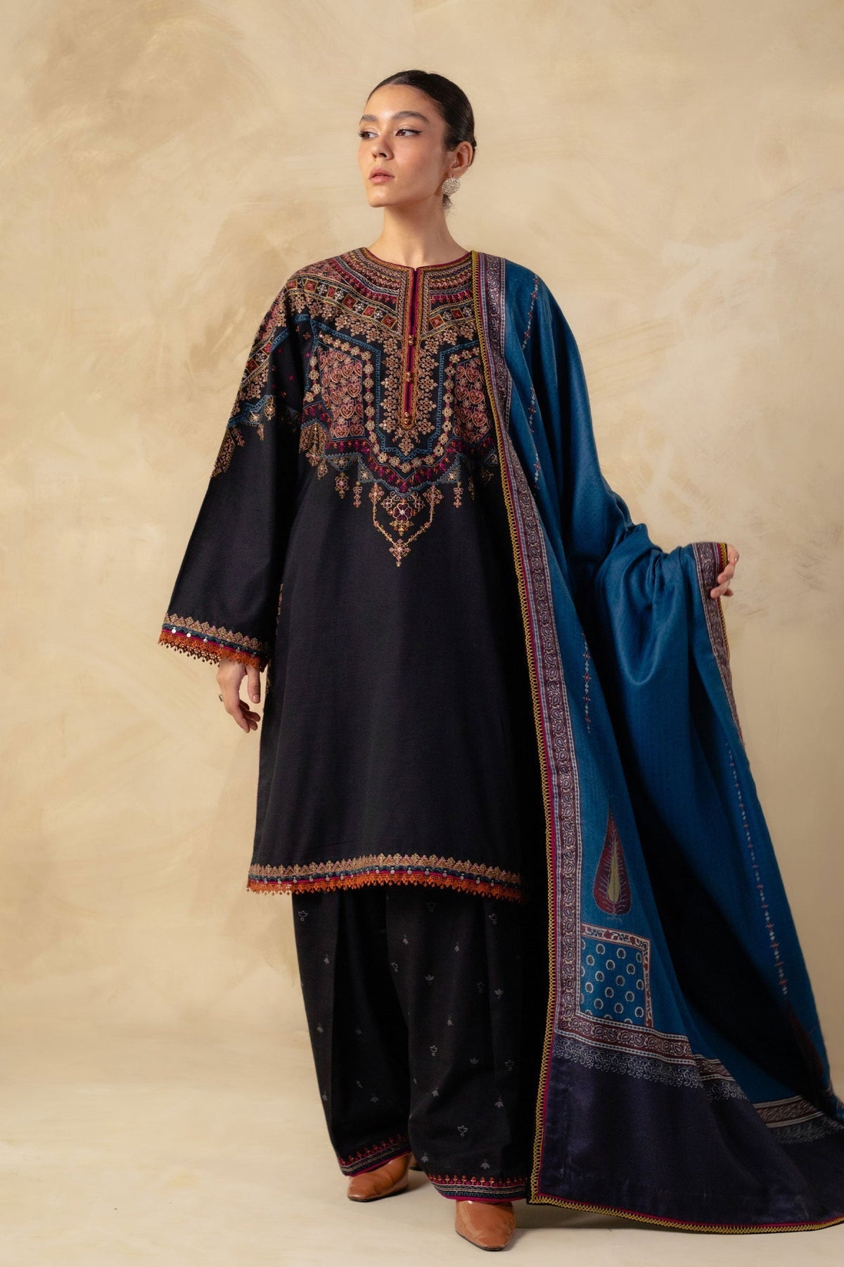 Dhanak Fabric - 3 Piece Unstitched Fully Embroidered Dress ZS-3150