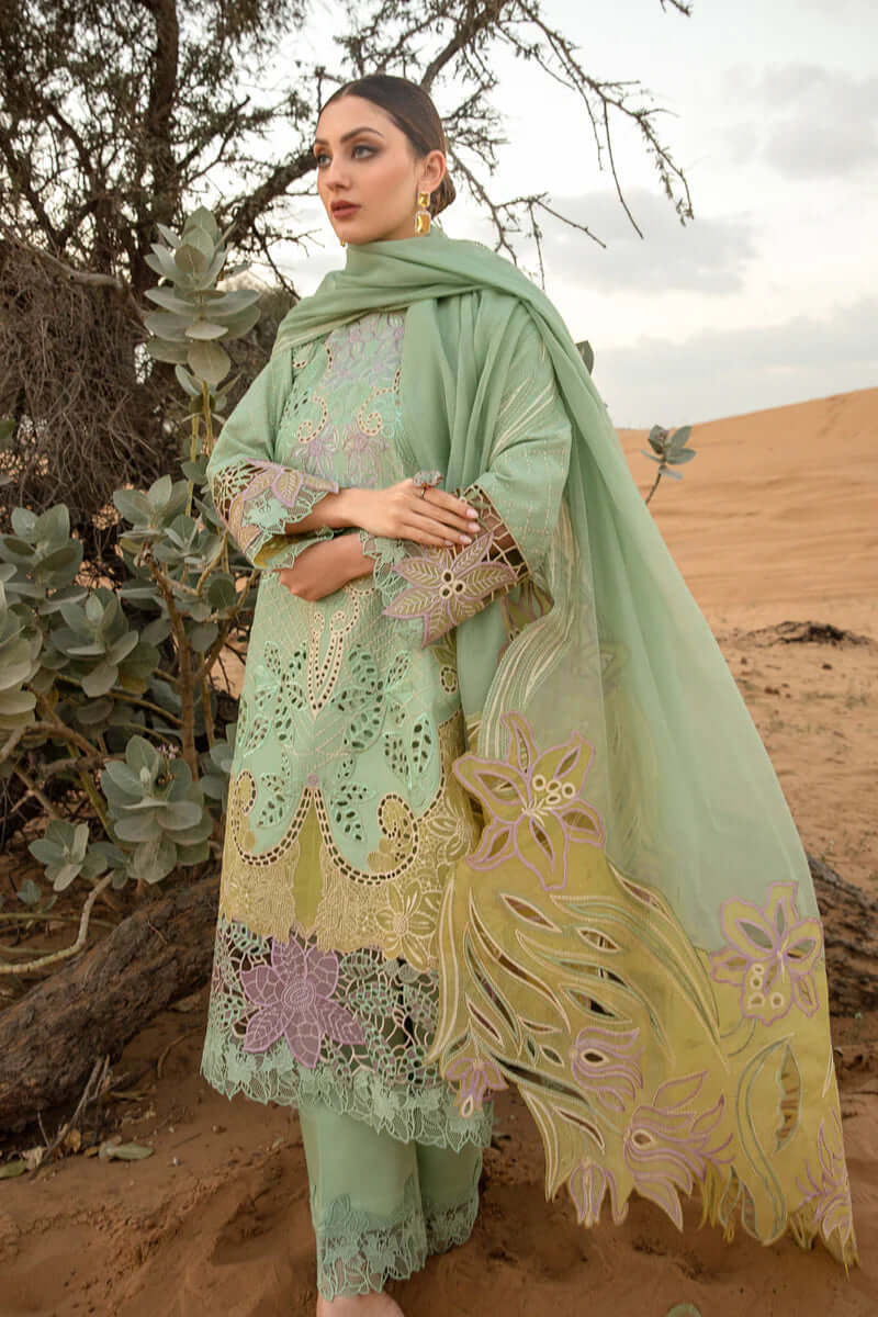 RR 816-3 Piece Unstitched Heavy Embroidered Chickan Kari Lawn Suit ( Embroidered Chickan Kari Organza Dupatta )