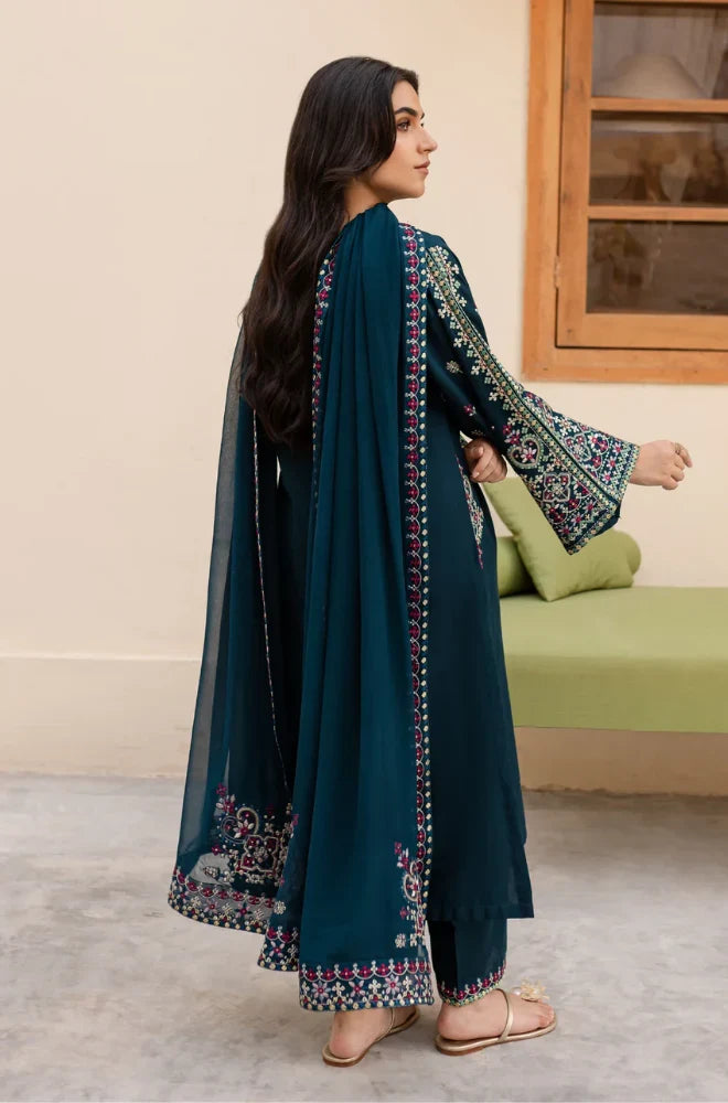 LM-585  3 Piece - Unstitched Fully Embroidered Dhanak Fabric