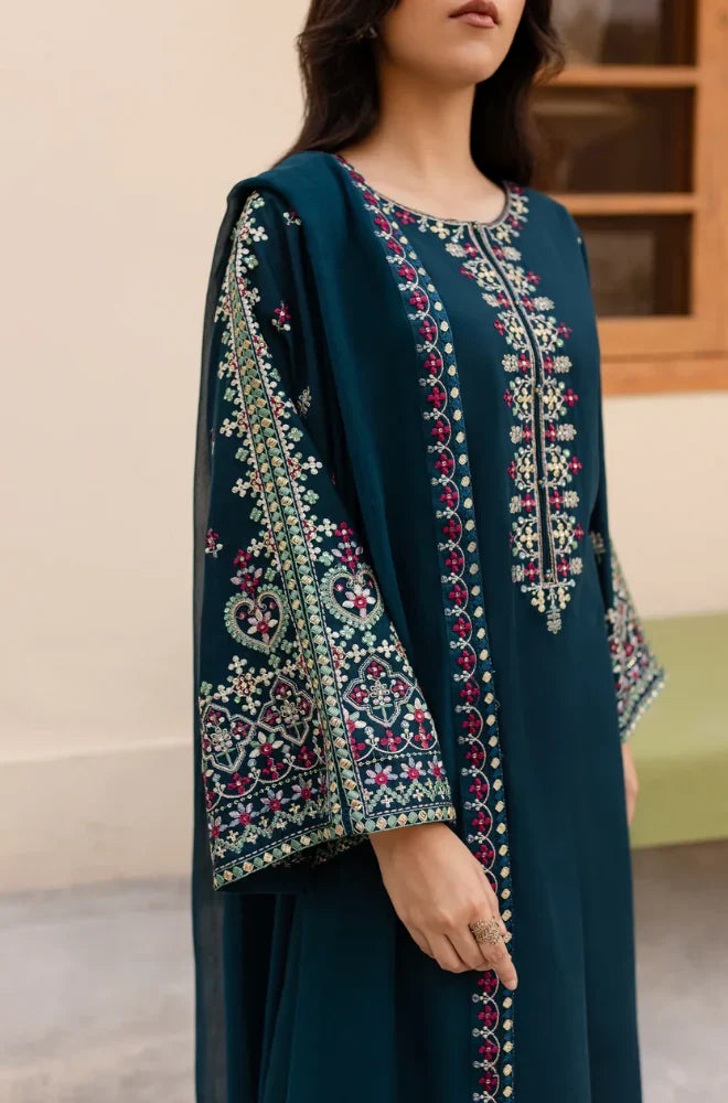 LM-585  3 Piece - Unstitched Fully Embroidered Dhanak Fabric