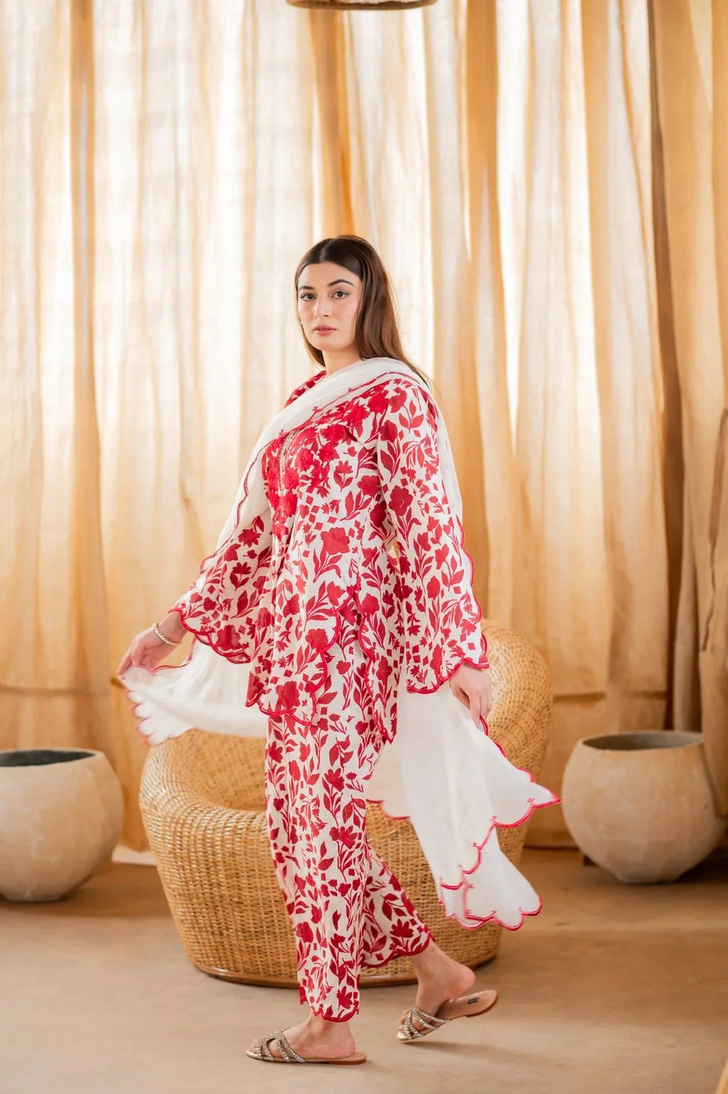BQ 67- 3 Piece - Unstitched Digital Printed Lawn Fabric With Embroided Bamber Chiffon Dupatta