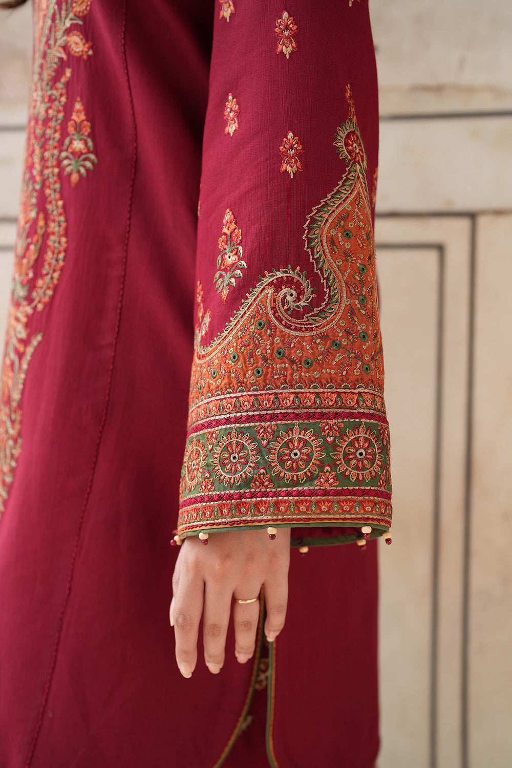 Dhanak Fabric - 3 Piece Unstitched Fully Embroidered  Dress With Embroidered Shawl JZ 3100