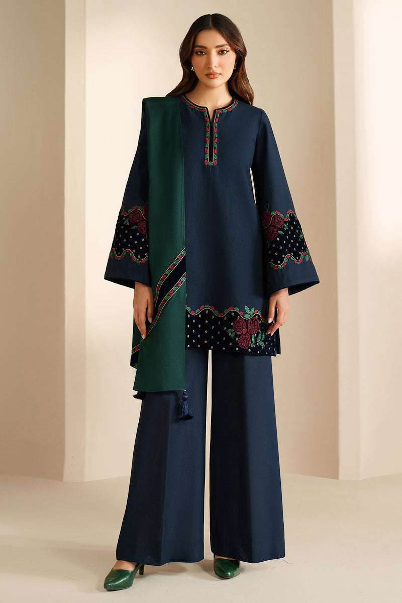 3 Piece - Unstitched Fully Embroidered Dhanak Fabric SP-155