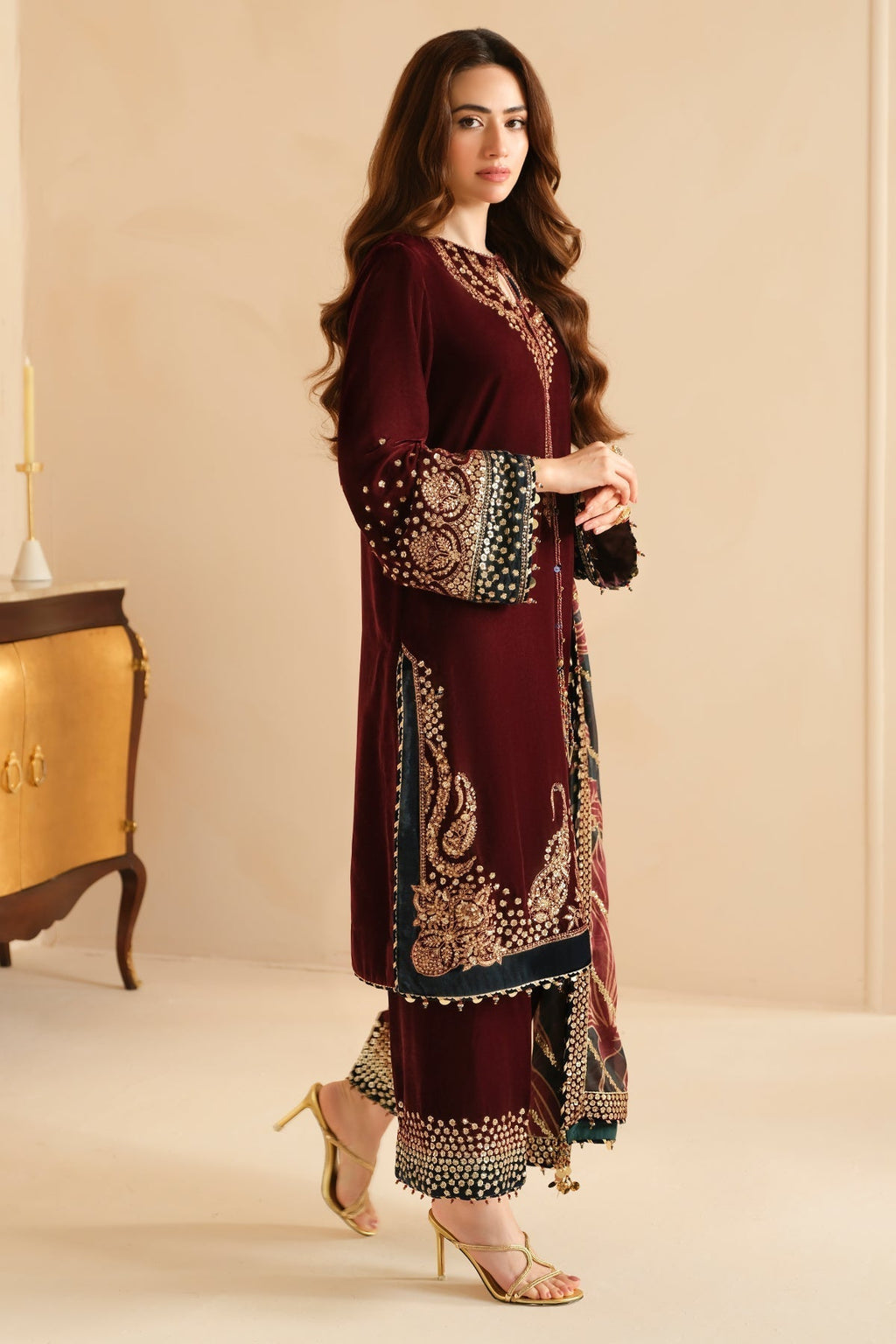 3 Piece - Unstitched Fully Embroided Velvet Fabric