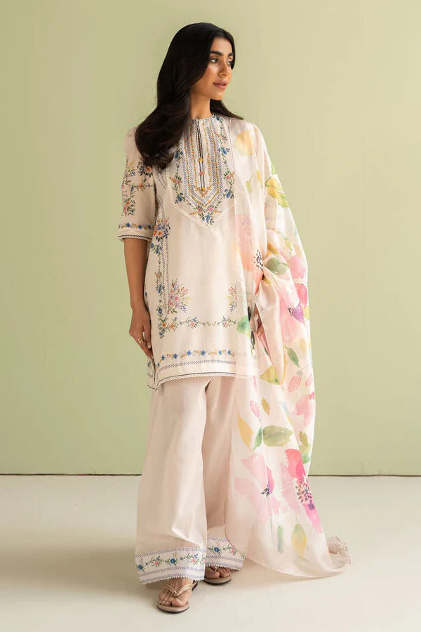 BQ 423-3 Piece Digital Printed Lawn Shirt with Silk Dupatta
