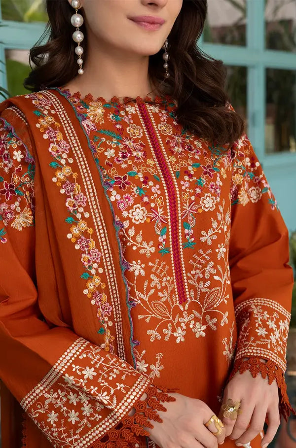Dhanak Fabric - 3 Piece Unstitched Fully Embroidered  Dress With Embroidered Shawl BT 3125