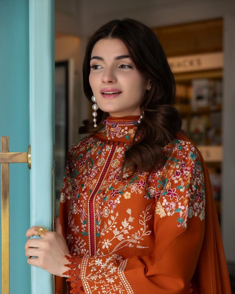 Dhanak Fabric - 3 Piece Unstitched Fully Embroidered  Dress With Embroidered Shawl BT 3125