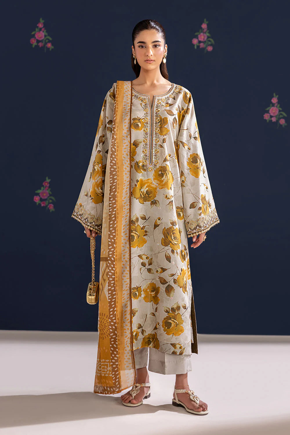 BQ 234- UNSTITCHED - 3 Piece Digital Printed Lawn Fabric With Lawn Dupatta