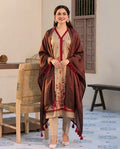 SN 620-3 Piece Unstitched Heavy Embroidered Dhanak Wool Suit ( Printed Woolen Shawl )